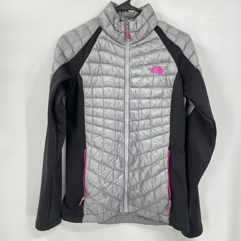 The North Face Small Hybrid Jacket‎ Mens Silver Black Quilted Full Zip Fleece